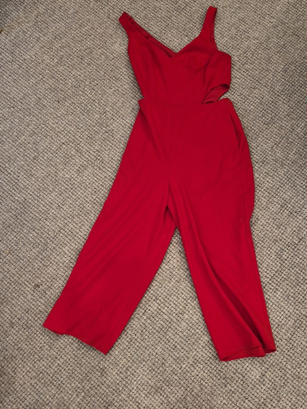 Sleeveless Red V-Neck Cutout Jumpsuit